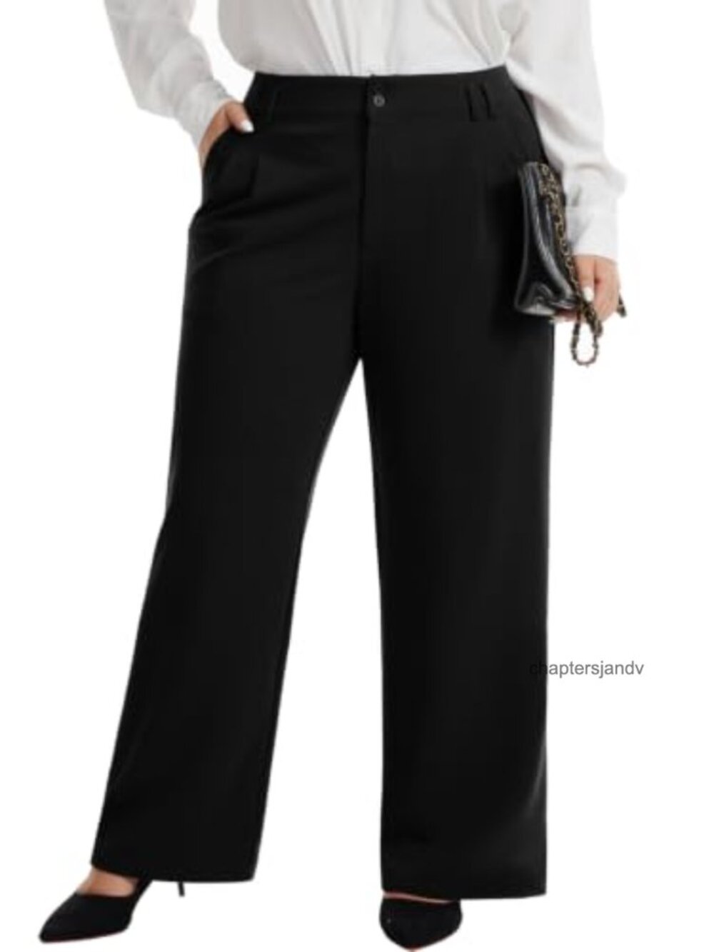 Plus Size Wide Leg Dress Pants Pleated Slacks Elastic Waist Trousers